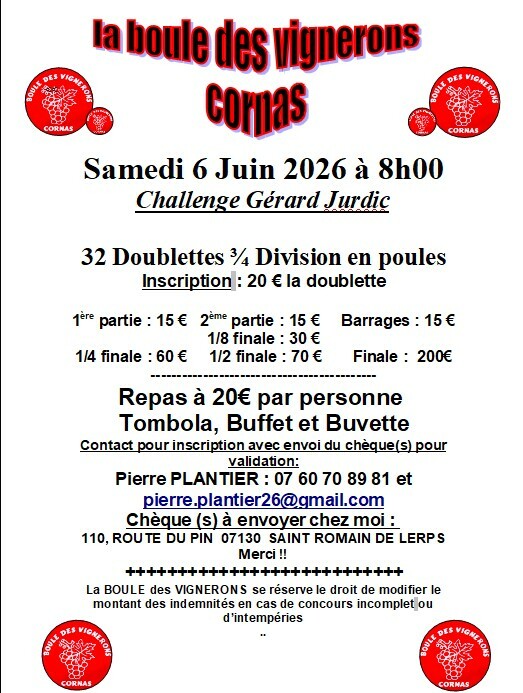 Inscriptions pour le Challenge Gérard Jurdic le 6 juin 2026