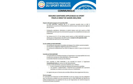 FFSB Communiqué 15-09-21 Mesures sanitaires au 15/09/2021