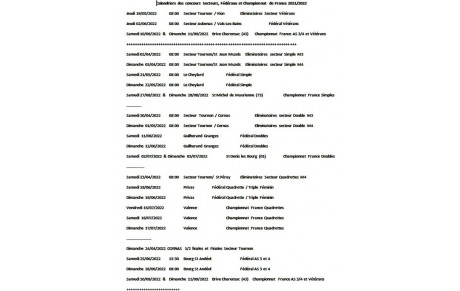 Calendrier Concours Secteurs, Fédéraux &amp; Championnats de France 2021.2022