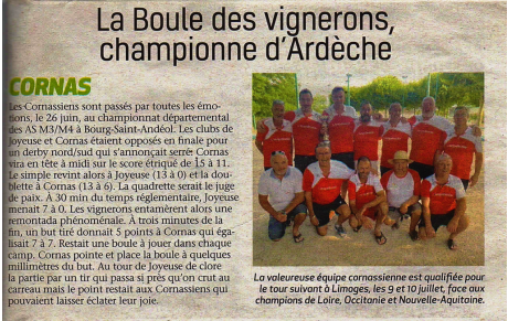 La boule des vignerons au fil de la presse locale ............
